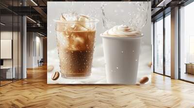 two floating coffee cups with sleek, minimalist design  