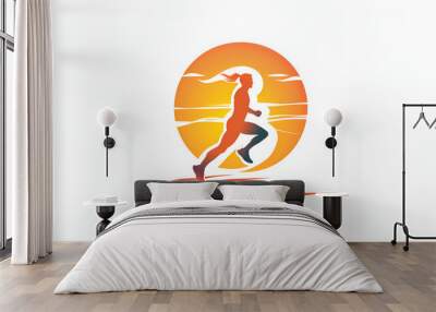 Silhouette of a male runner in motion against a simple background.
 Wall mural