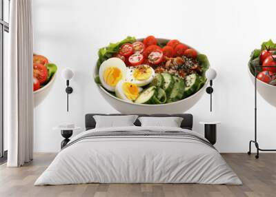 A set of three salad in bowl isolated on transparent background Wall mural