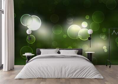 green bubbles on black, bokeh lights wallpaper presentation background Wall mural