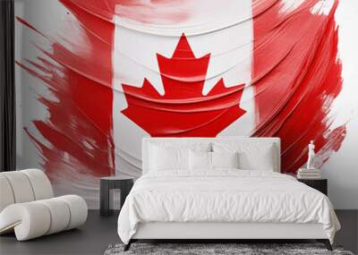 abstract Canada Flag in paint brush stroke, isolated on white Background Wall mural