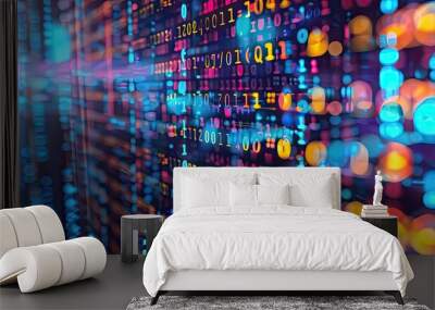 Binary code flowing on a computer screen, representing data analysis Wall mural