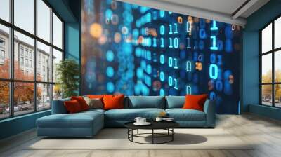 Binary code flowing on a computer screen, representing data analysis Wall mural