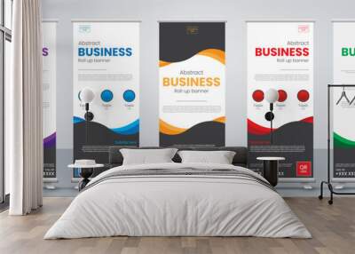 Business Roll up banner vertical template design set in red, blue, yellow, green, purple and black Wall mural