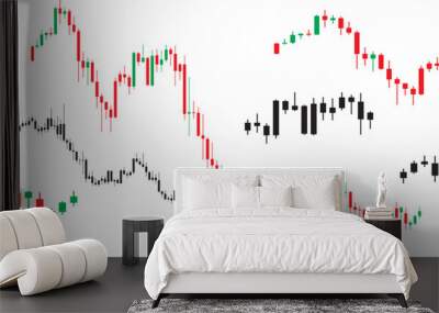 Candlestick graph pattern chart of stock trading cryptocurrency, Market investment exchange in red, green and black design isolated set Wall mural