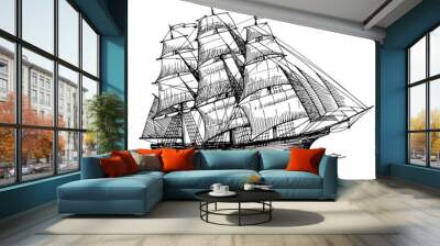  Tea Clippers, vintage sailboat. Hand drawn sketch. Wall mural