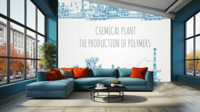 Chemical plant, the production of polymers, hand-drawn sketch vector seamless border Wall mural