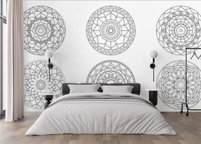 Mandalas. Coloring pages for children and adults. Black and white outline drawing. Wall mural