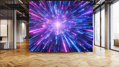 Digital speed illustration. Explosion of data. Abstract picture with glowing particles for banner. 3d rendering. Wall mural