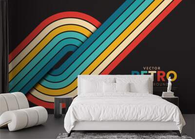 Abstract minimalist retro background with rounded stripe elements. Retro background lines 70s. Rainbow line wallpaper. Vector illustration. Wall mural