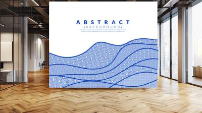 Blue water wave line pattern background. Graphic vector flat design style. Japanese style concept. Wall mural