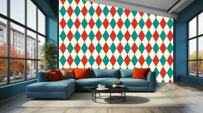 Geometric rhombus pattern background. Harlequin check wallpaper. Retro color concept. Vector Illustrator. Wall mural