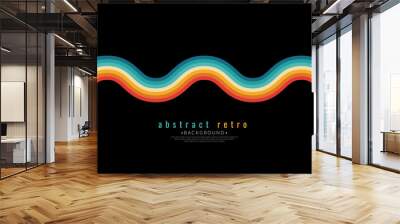 Retro colors wave lines background abstract. Vintage 70s curve stripe colorful rainbow. Vector illustration. Wall mural