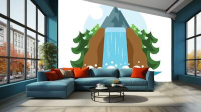 Mountains and waterfall icon. Flat illustration of mountains and waterfall vector Wall mural