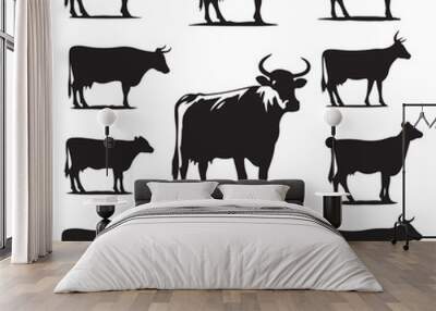 Set of cow silhouettes isolated on a white background, Vector illustration. Wall mural