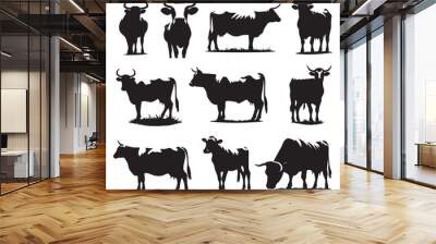 Set of cow silhouettes isolated on a white background, Vector illustration. Wall mural