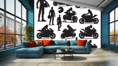 Silhouette set of motorcycle rider Wall mural