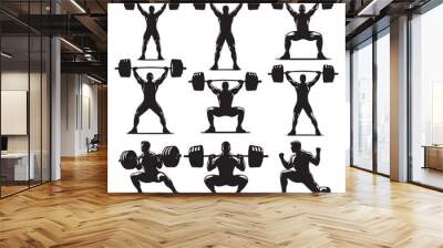 Silhouette set of weightlifter Wall mural