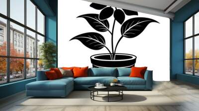 Indoor plant, flower Isolated Flat silhouette black     Wall mural