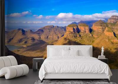 Picturesque blyde river canyon and three rondavels in Panarama r Wall mural