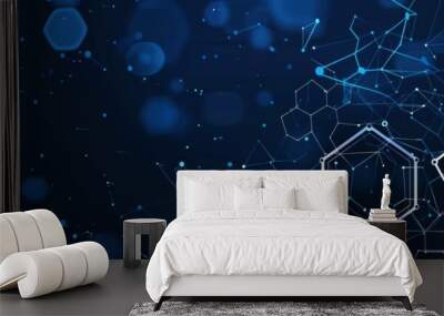 A dark blue background with white lines and hexagons, creating an abstract technology-inspired banner for the website of the K module in the knowledge management system, with a technological design fe Wall mural