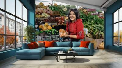 Person at the market, Latin American vegetable seller Wall mural