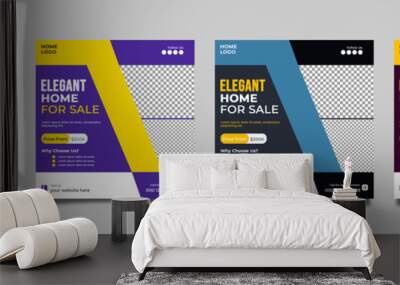  Real estate social media post bundle design, modern Real Estate social media post Template, Real estate social media post web banner template design Wall mural