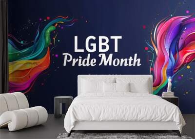 2024 LGBT Pride Month Banner Background with Colorful Waves and Rainbow Flag Waving On Dark Background, Rainbow Colors, Pride Celebration Theme
 Wall mural