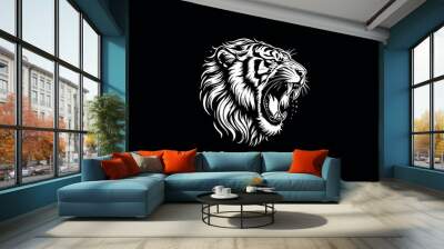 roaring tiger - tiger head silhouette - tiger head vector - tiger monochrome  Wall mural