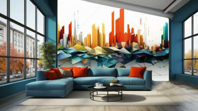 A contemporary interpretation of stock market fluctuations, with minimalist elements and bold contrasts for visual impact. Wall mural