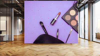 Makeup flatlay, with rhinestones spreaded around, can fit for instagram pages Wall mural