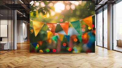 colorful pennant string decoration with a green tree Wall mural