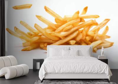 Falling french fries or potato chips isolated on white background. Wall mural