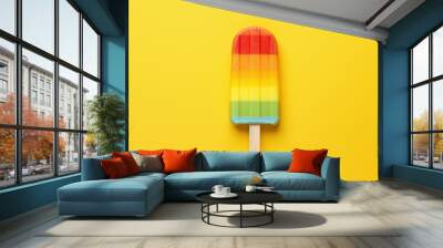 Multicolor cold summer fruit popsicles isolated on a yellow color background Wall mural