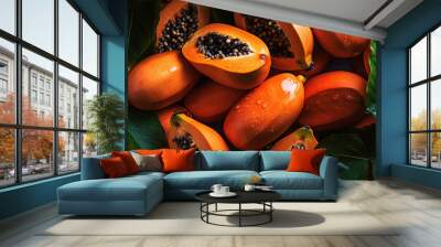 Top view full frame of whole ripe papaya placed together as background. Wall mural