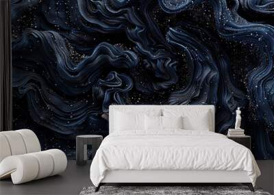   A black and white pattern with stars in the sky and stars in the water at the bottom of the photo is a close-up Wall mural