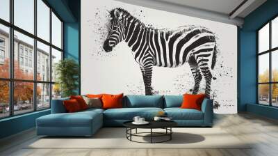  a black and white photo of a zebra on a white background with a splash of paint on the back of the zebra. Wall mural