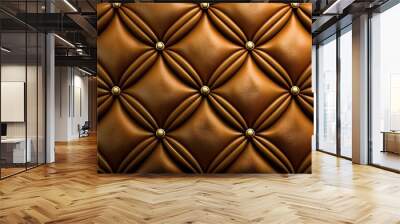  a brown leather texture with rivets and rivets on the back of the leather cushion is a square shape with gold rivets.  generative ai Wall mural