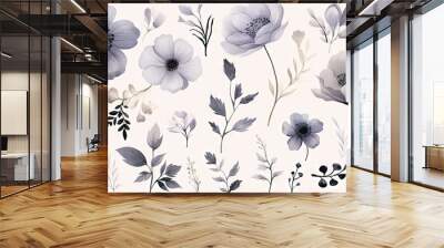  a bunch of flowers that are on a white background with black and white accents.  generative ai Wall mural