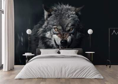  a close up of a wolf's face with it's mouth open and it's mouth wide open with it's mouth wide open and it's mouth wide open. Wall mural