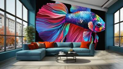  a colorful fish on a black background with a black background and a black background with a black background and a colorful fish on a black background.  generative ai Wall mural