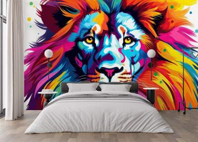  a colorful lion with a white background and a white background.  generative ai Wall mural