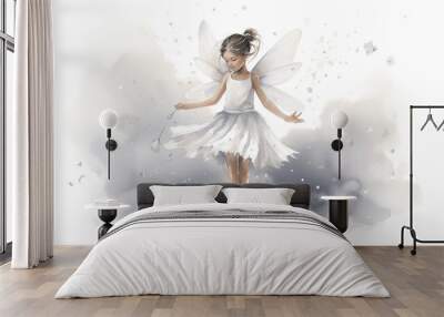  a little girl dressed as a fairy with a flower in her hand.  generative ai Wall mural