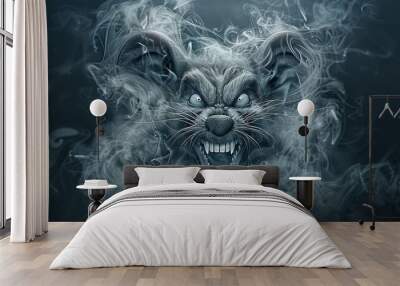  A monochromatic image of a rodent emitting steam from its maw and orifices against a dark canvas Wall mural