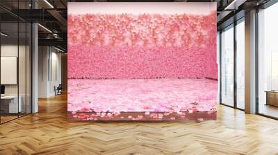  a pink room with petals on the floor and a wall of pink petals on the floor and walls of pink petals on the walls and floor.  generative ai Wall mural