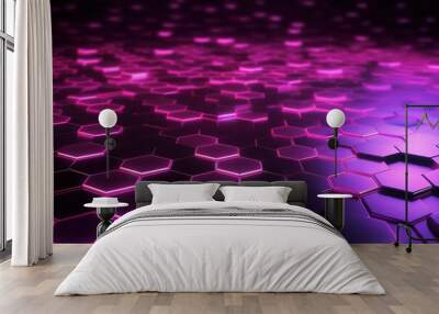  a purple and black background with hexagonal shapes and a black background.  generative ai Wall mural