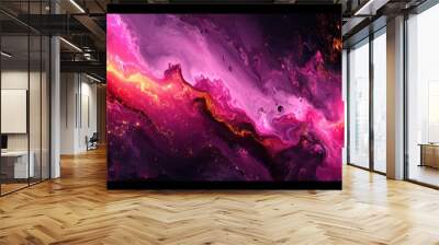  a purple and pink abstract painting with lots of light streaks on the top of the image and the bottom of the image. Wall mural