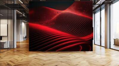  a red abstract background with wavy lines and curves in the middle of it, with a black background and a red frame around the edges.  generative ai Wall mural