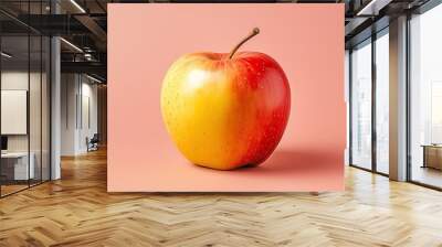  a red and yellow apple sitting on top of a pink surface.  generative ai Wall mural