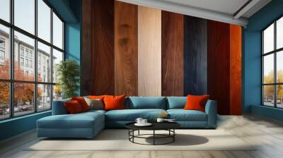   A row of multicolored wooden planks arranged side-by-side Wall mural